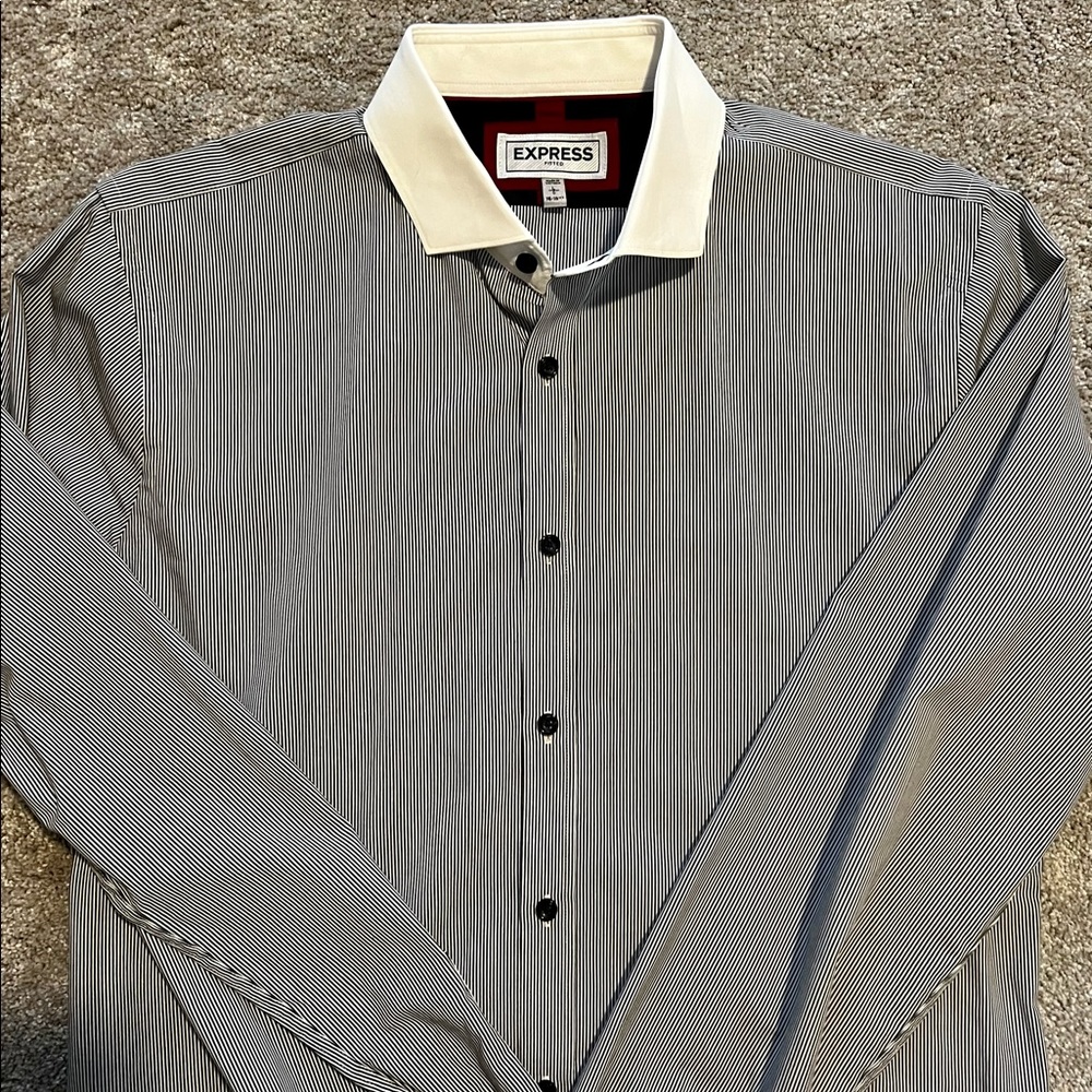 NWOT Men’s Express Dress Shirt. Fitted Size Large.  French Cuff Two Tone Collar